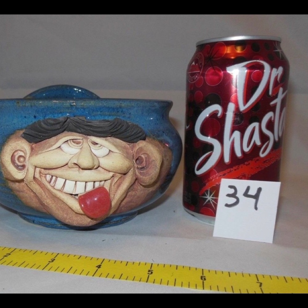 Vintage Rare / Retired Stoneware Pottery FunnyFace Bowl